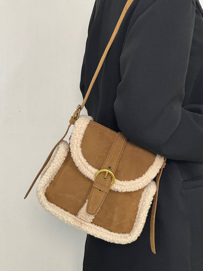 Vintage Suede Lamb Wool Crossbody Shoulder Bag