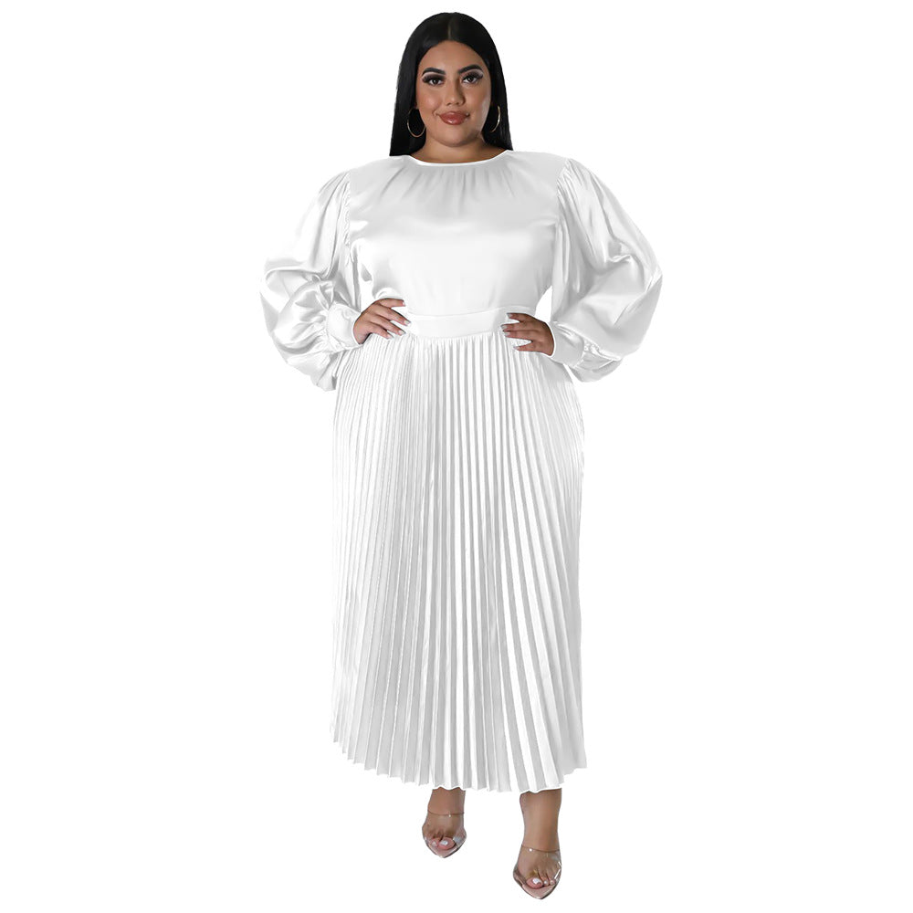Elegant Lantern Sleeve Pleated Maxi Dress