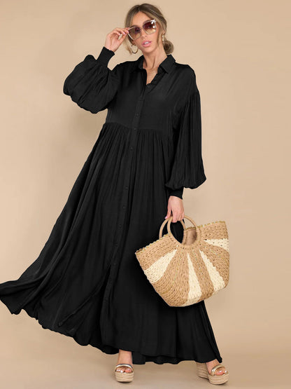 Autumn And Winter New Product Long Solid Color Dress Button Long Dress Loose Oversized Swing Skirt