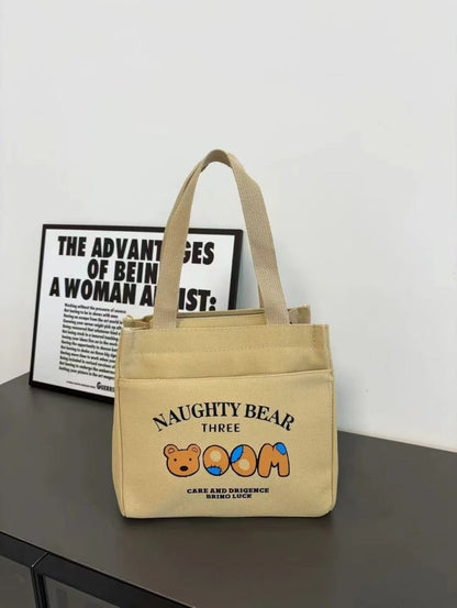 Teddy Bear Canvas Lunch Bag Large Capacity Student Tote Bag