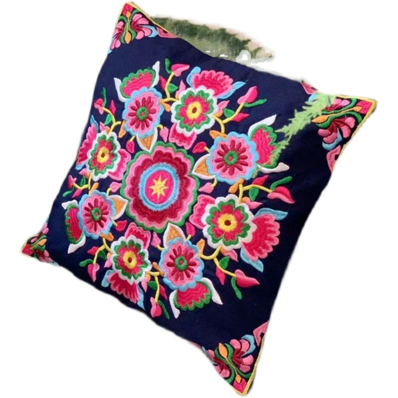 Traditional Embroidery Cushion Cover Retro Embroidery Pillow  Cotton And Linen Cushion Cover