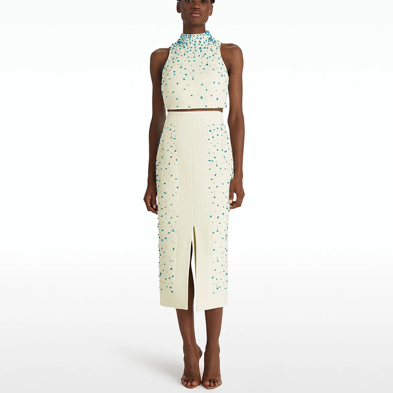 Beaded Tank Top & Split Skirt Set