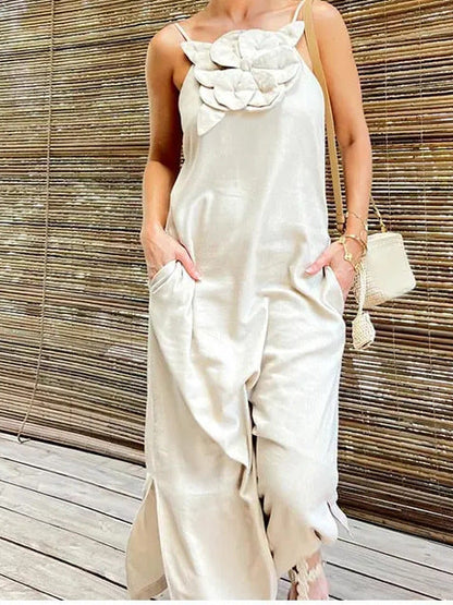 3D Floral Strapless Linen Maxi Dress for Trendy Street Style