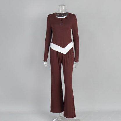 Lazy Color Block Pajama Set for Women