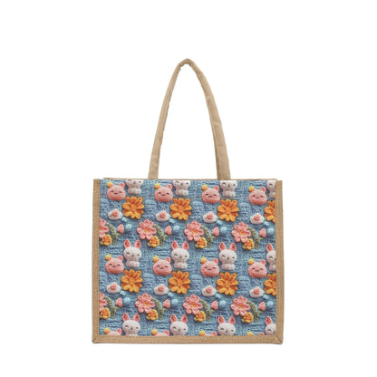 Stylish 3D Patterned Linen Tote Bag for Women