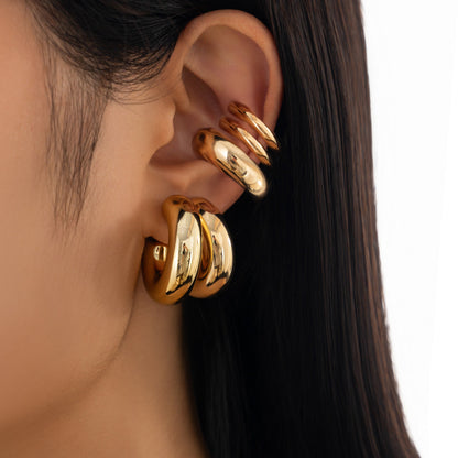 Trendy Metal C-Shaped Clip Earrings Set