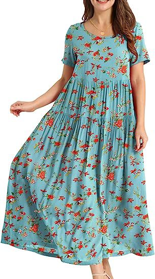 Summer Beach Medium And Long Dress Comfortable Pleated Dress Casual Loose Floral Dress