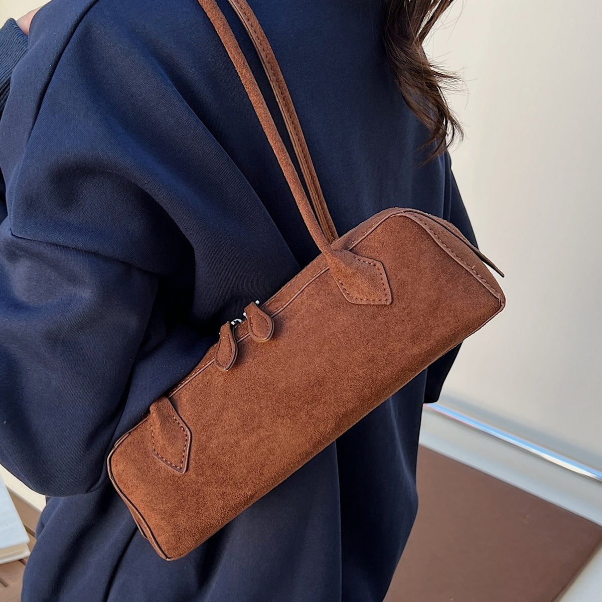 French Vintage Suede Tote Bag Stylish Casual Shoulder Bag