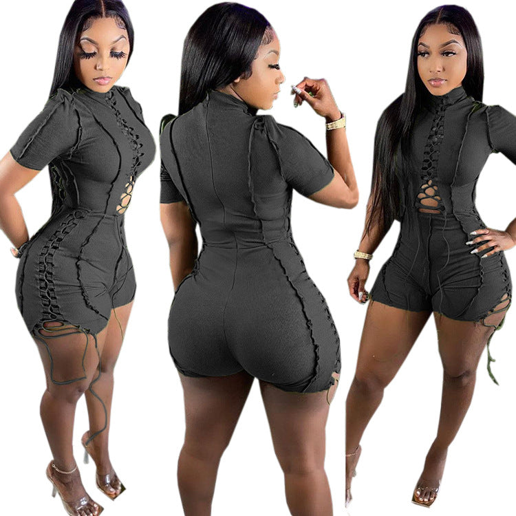 Trendy Casual Solid Color Short Sleeve Jumpsuit