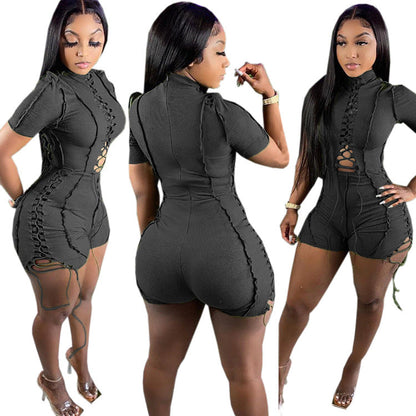 Trendy Casual Solid Color Short Sleeve Jumpsuit