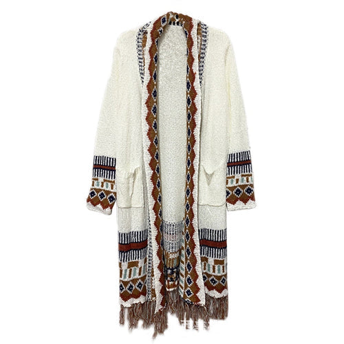 Bohemian Fringed Cardigan Ethnic Style Mid-Length Sweater Loose Knitted Coat