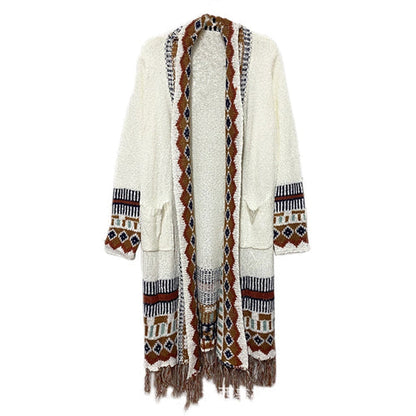 Bohemian Fringed Cardigan Ethnic Style Mid-Length Sweater Loose Knitted Coat