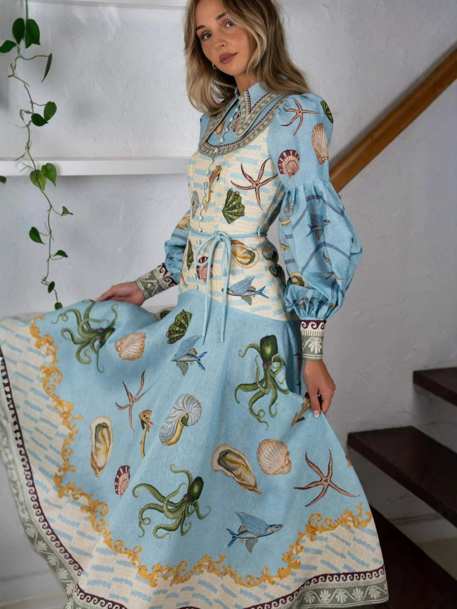 Fashionable Linen Peter Pan Collar Maxi Dress