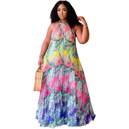 Elegant Floral Maxi Dress Comfortable Polyester V-Neck Dress