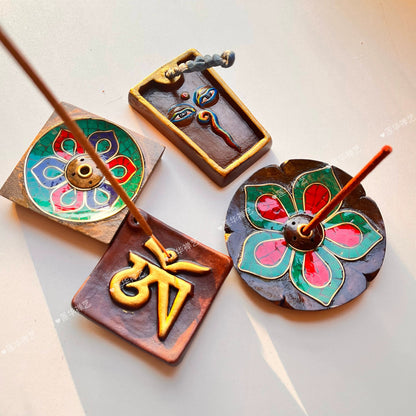Nepal Tibetan Incense Insert Shiva'S Eye Gilt Gray Pottery Om Buzz Word Round Square Seat Handmade Six Character Mantra Incense Burner