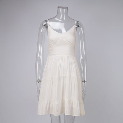 Sexy Slim Fit Cotton Cami Dress Solid Color A-Line Dress