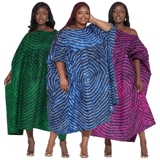 Off-Shoulder Floral Maxi Dress Plus Size Casual High Waist