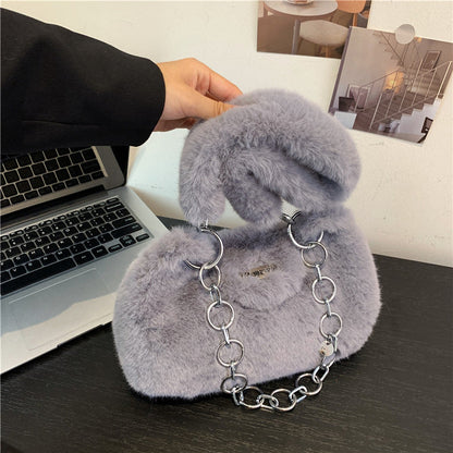 Fashionable Plush Shoulder Bag with Chain