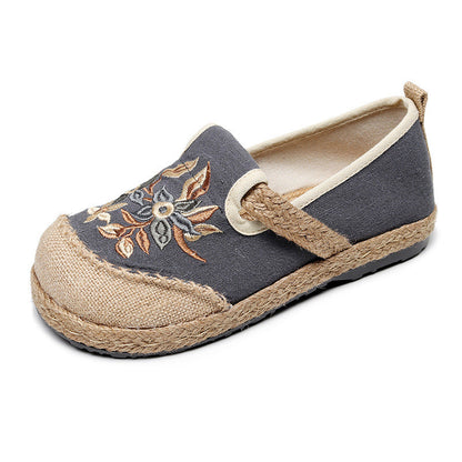 New Cloth Shoes Women'S Hand Wrapped Hemp Edge Pvc Soft Sole Overshoes Ethnic Style Shallow Mouth Embroidered Shoes