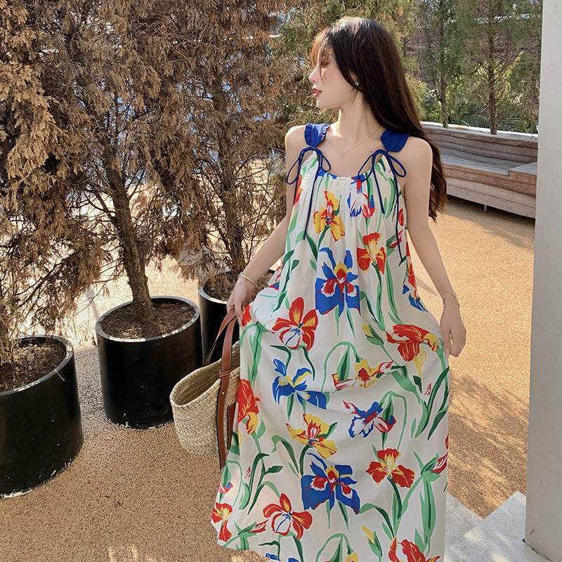 Seaside Holiday Beach Dress Women'S Summer New Print Suspender Dress