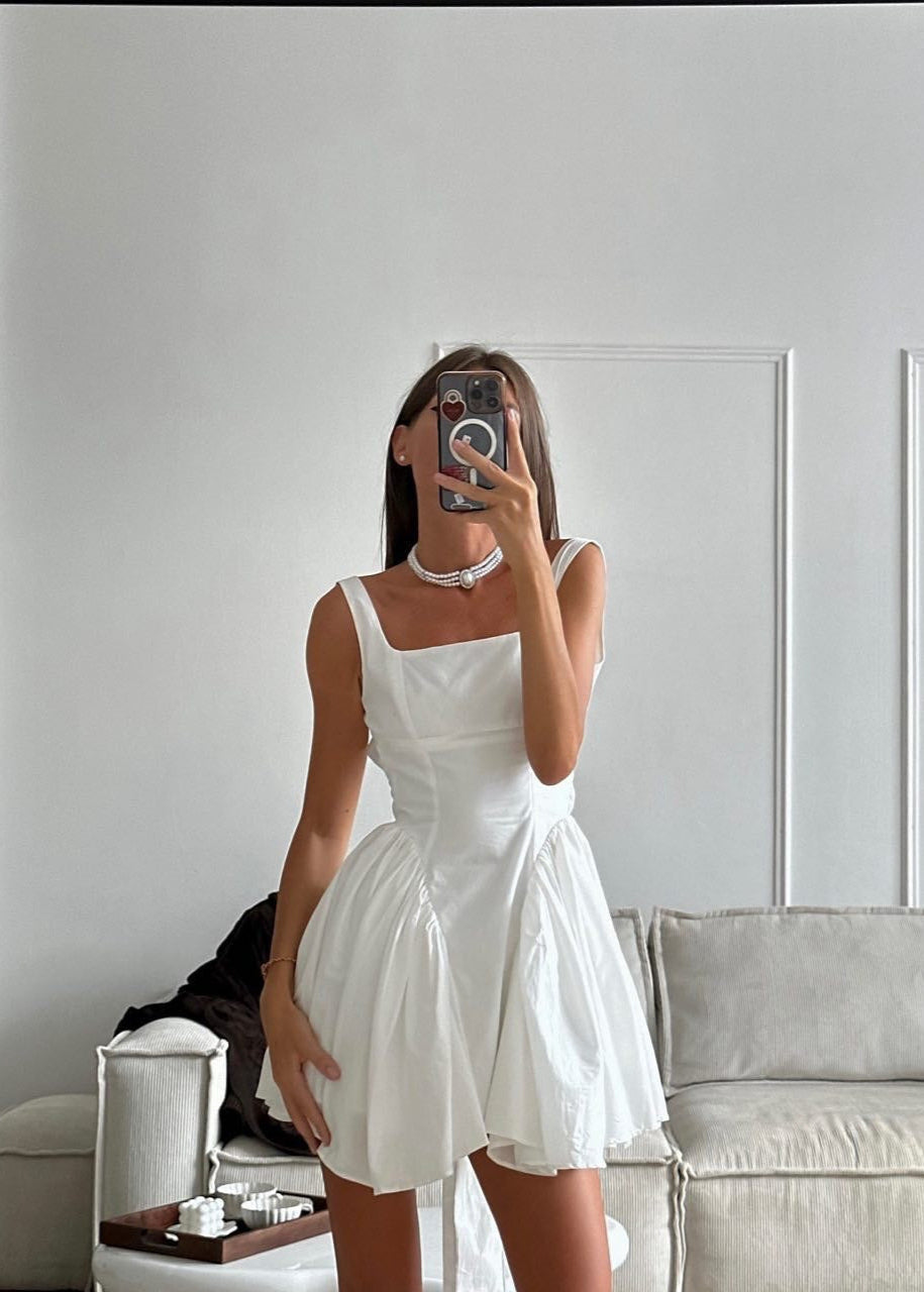Mini Dress Lightweight Fabric Ribbon Back Detail
