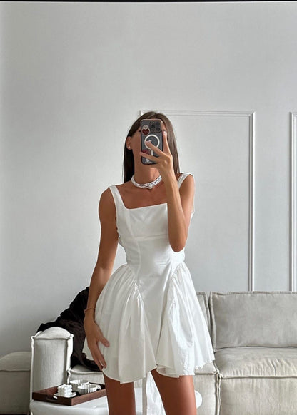 Mini Dress Lightweight Fabric Ribbon Back Detail