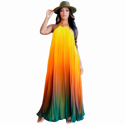 Temperament Positioning Print  Loose Lace-Up Shoulders Oversized Dress