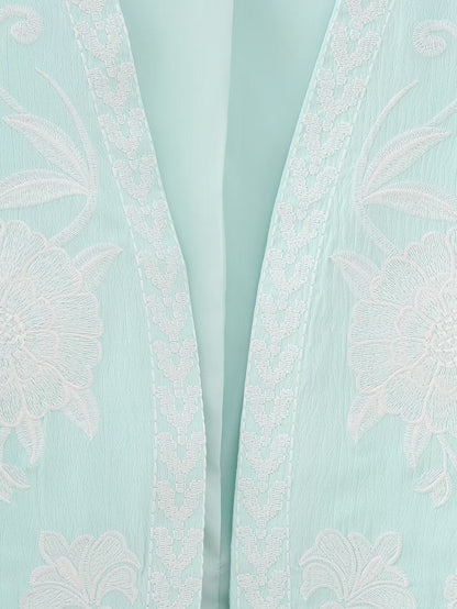 Flower Embroideries Open Front Elegant Vest