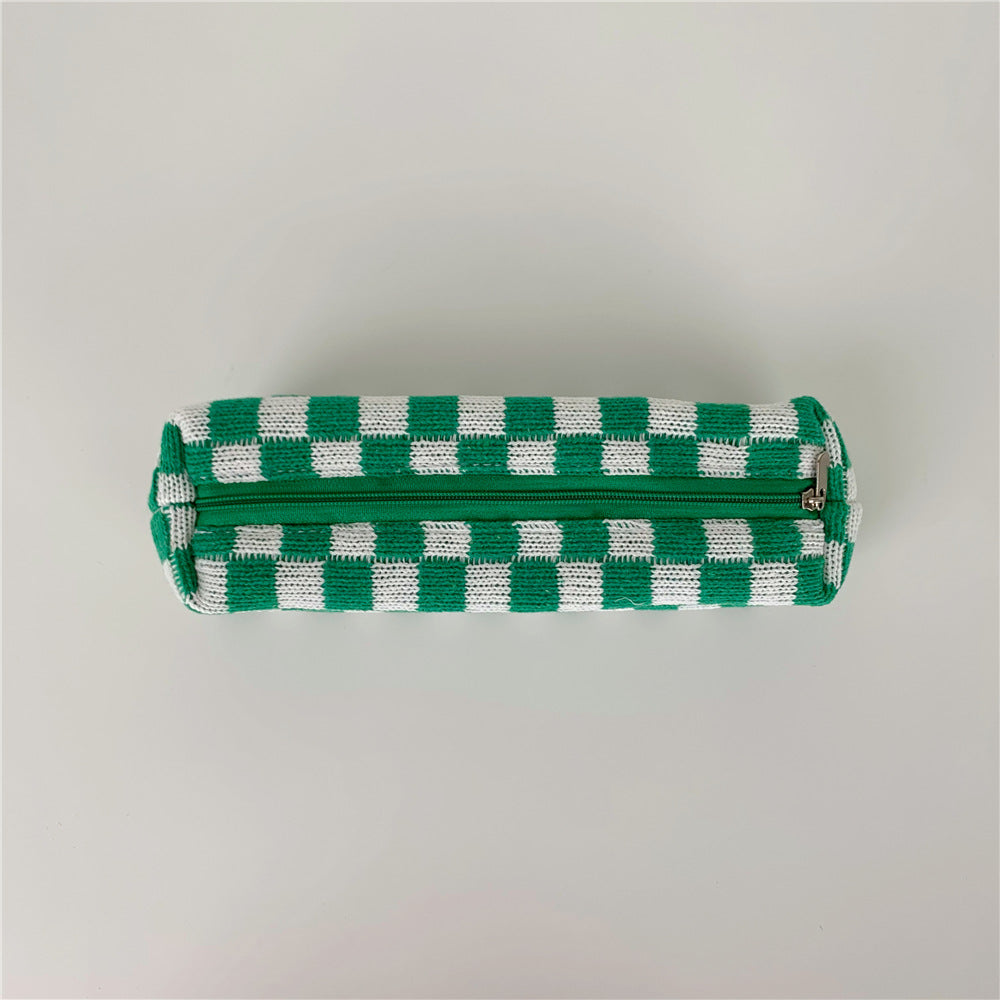 Simple Plaid Color Block Knit Make Up Bag