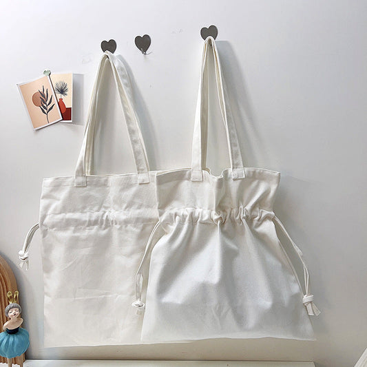 Simple Drawstring Canvas Shoulder Bag for Women