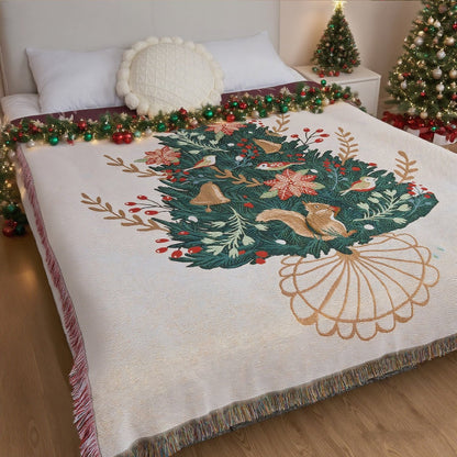 Christmas Tree Jacquard Tassel Throw Blanket