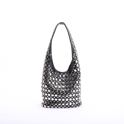 Punk Style Rivet-Embellished Bucket Bag for Women