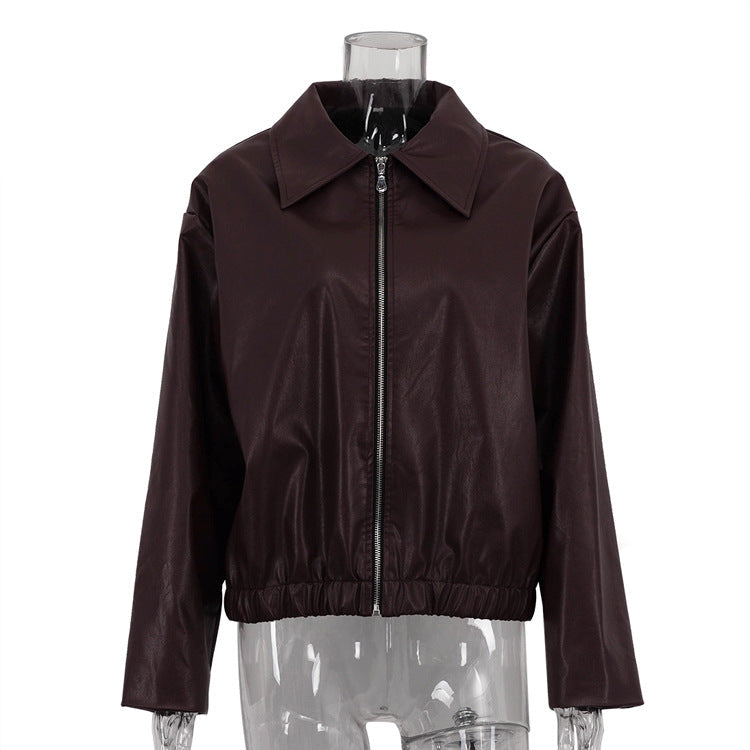 Fashionable PU Leather Motorcycle Jacket Casual Oversized Outerwear