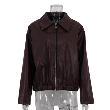 Fashionable PU Leather Motorcycle Jacket Casual Oversized Outerwear