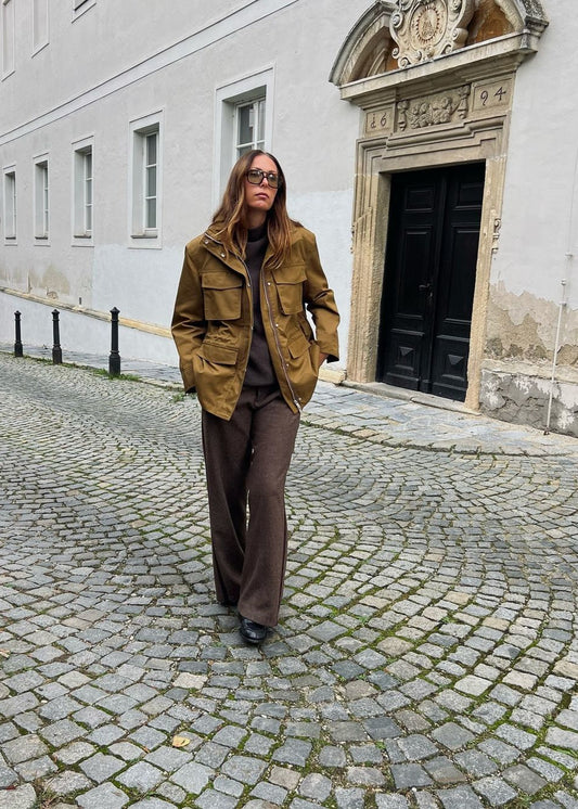 Utility Pocket Jacket Durable Weather Resistant Brown