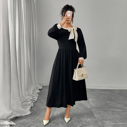 Color Block Bow Accent Midi Dress for Women