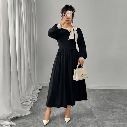 Color Block Bow Accent Midi Dress For Women