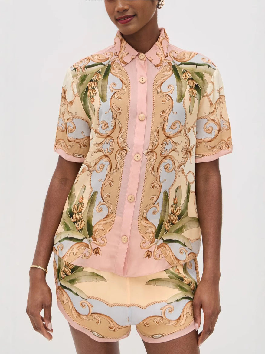 Elegant Floral Linen Short Set for Casual Wear