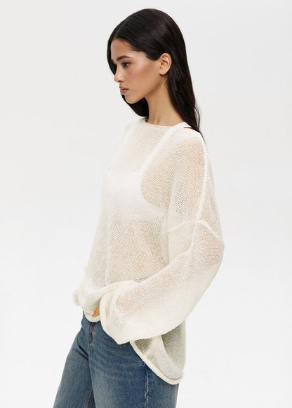 Sheer Pastel Pink Knit Sweater Lightweight Soft