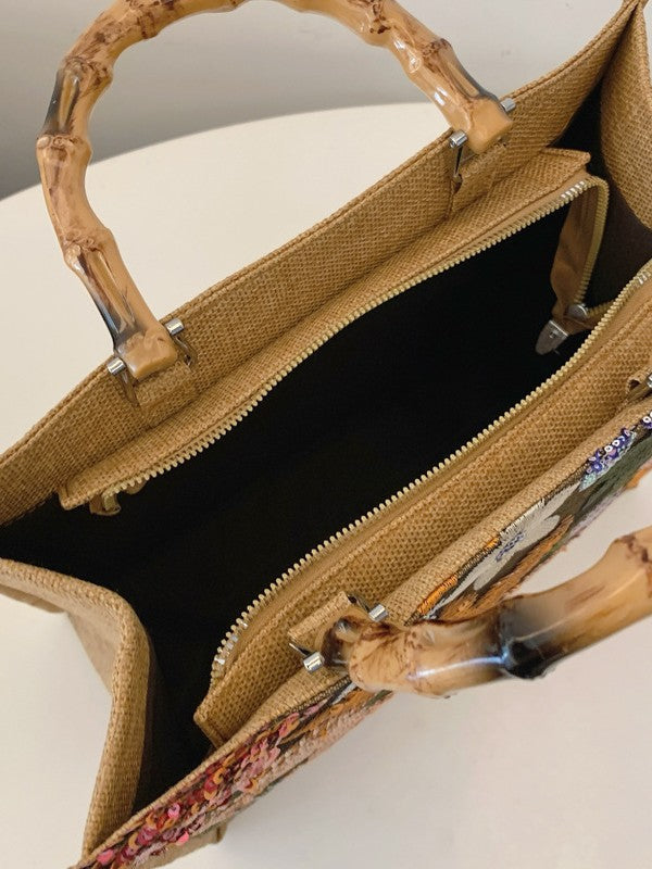 Chic Sequined Embroidered Floral Tote Bag for Women