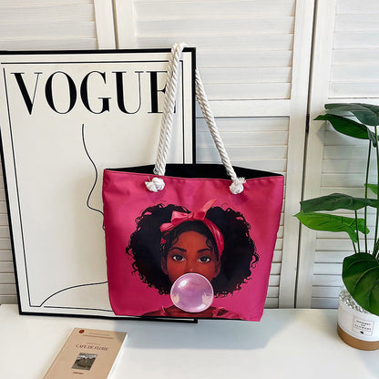 Classic Outdoor Canvas Tote Bag with Cartoon Print