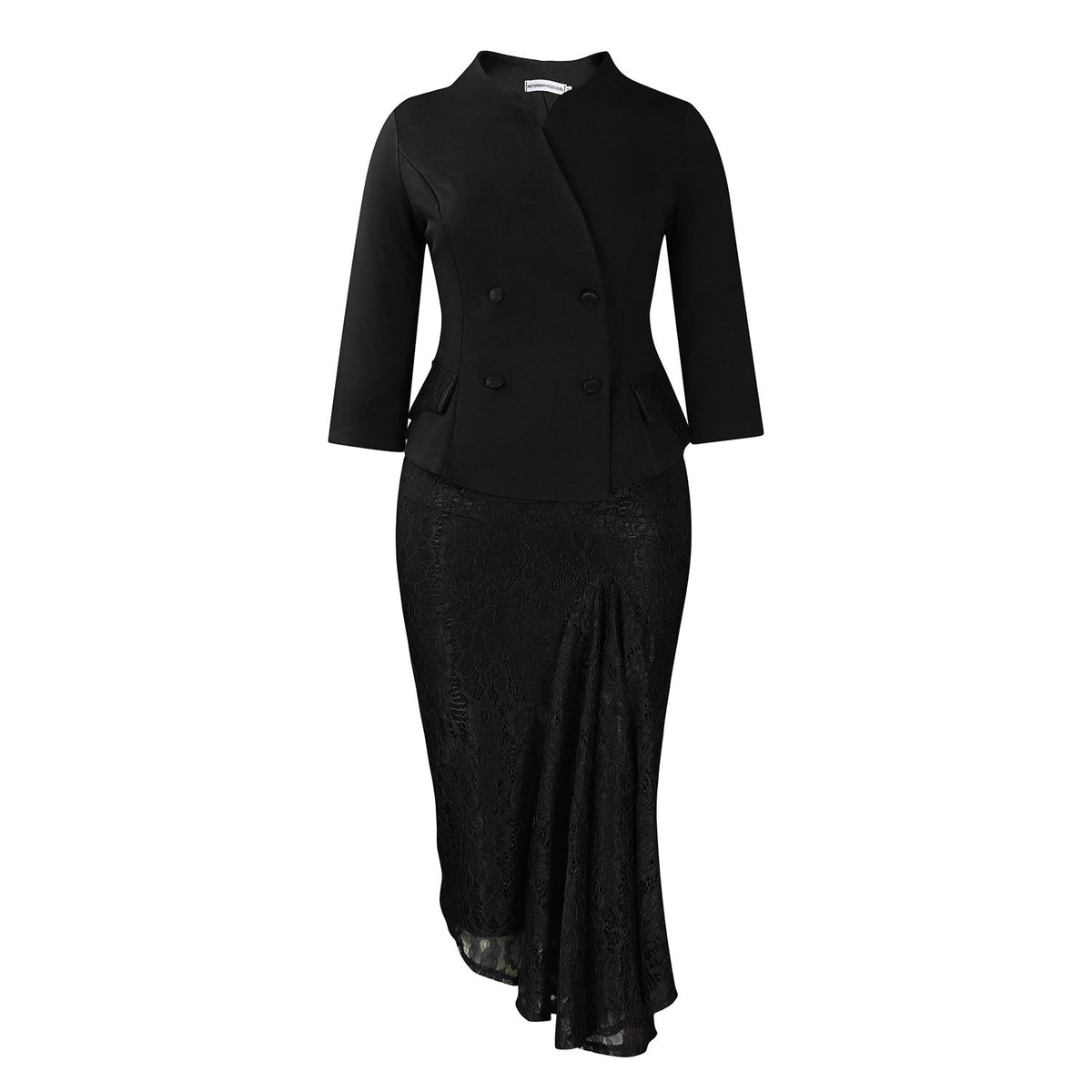 Elegant Long Sleeve Top And Lace Bodycon Skirt Set