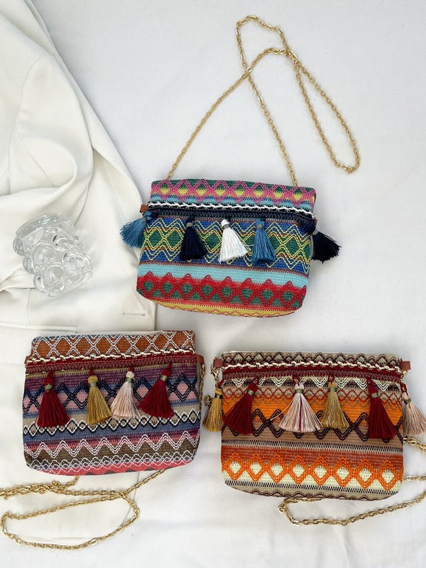 Trendy Woven Fringe Shoulder Bag Cotton