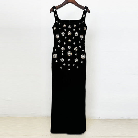 Beaded Long Maxi Dress with Spaghetti Straps
