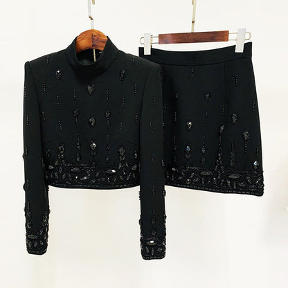 Beaded Short Sleeve Top And Skirt Set