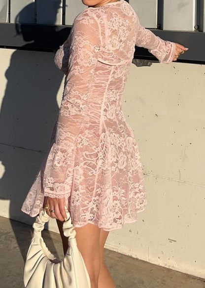Lace Mini Dress Floral Coral Fit And Flare