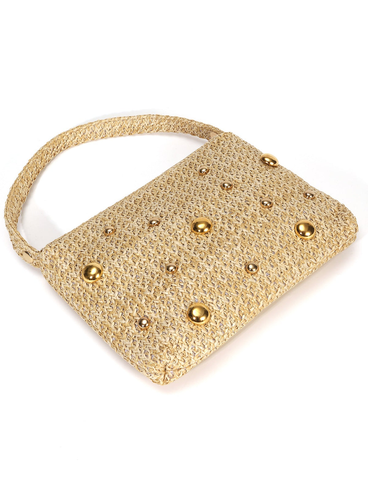 Trendy Rivet Bead Straw Evening Clutch Handbag