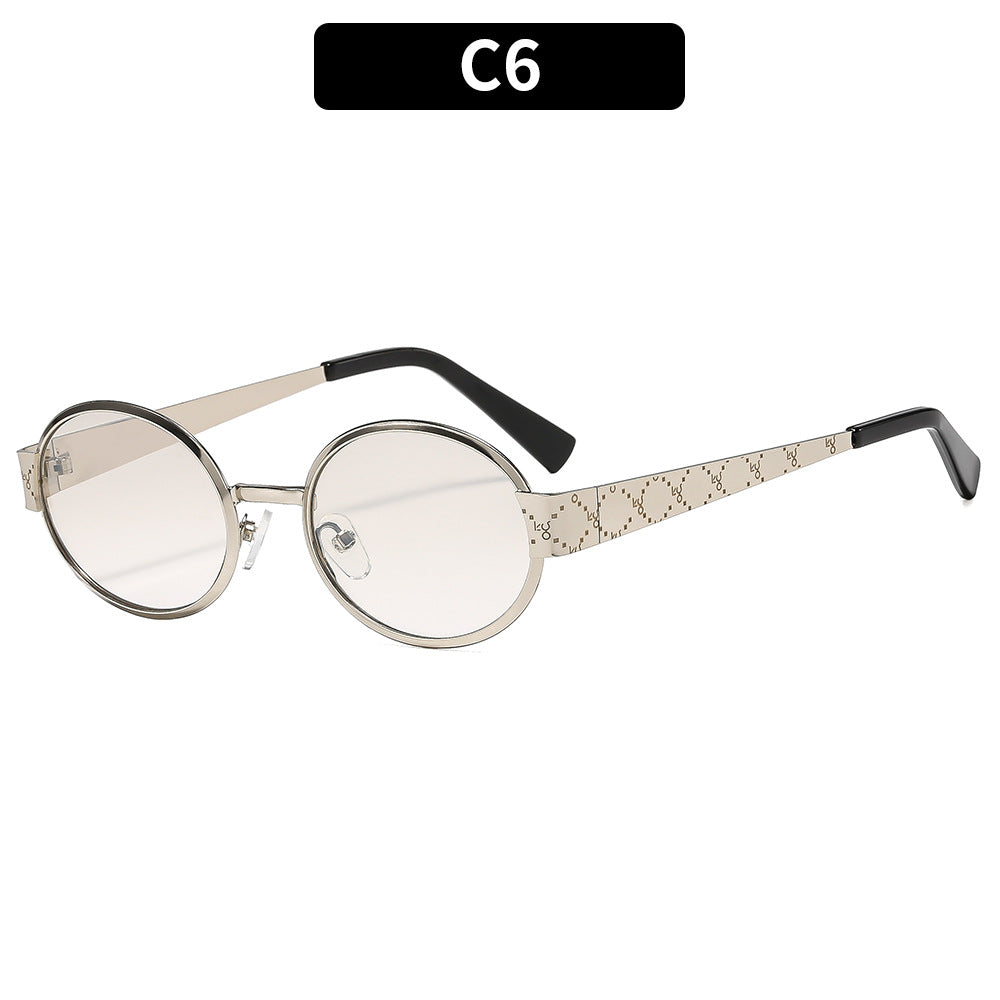 Trendy Metal Oval Sunglasses Stylish UV400 Protection