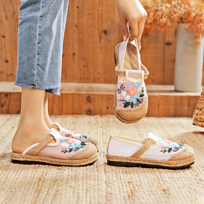 Summer New Thin Mesh Embroidered Shoes Breathable Shoes Old Cloth Shoes Women'S Shoes Flat Shoes