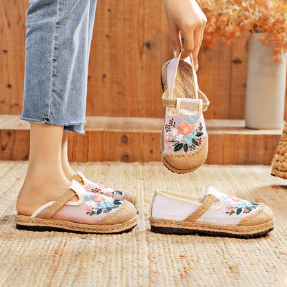 Summer New Thin Mesh Embroidered Shoes Breathable Shoes Old Cloth Shoes Women'S Shoes Flat Shoes